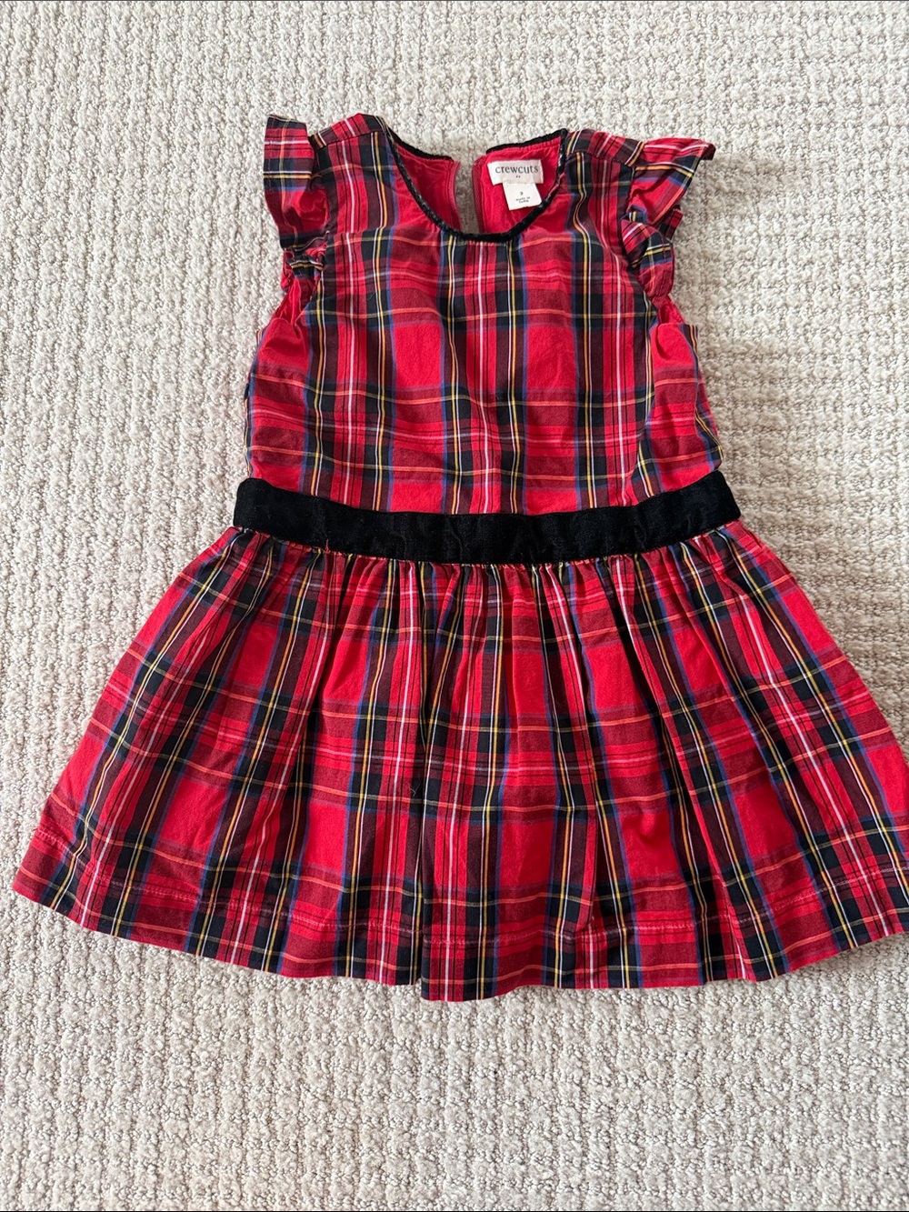 J. Crew Factory Red Plaid Dress with Black Waistband